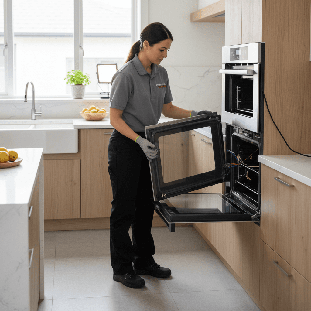 Technician repairing an oven