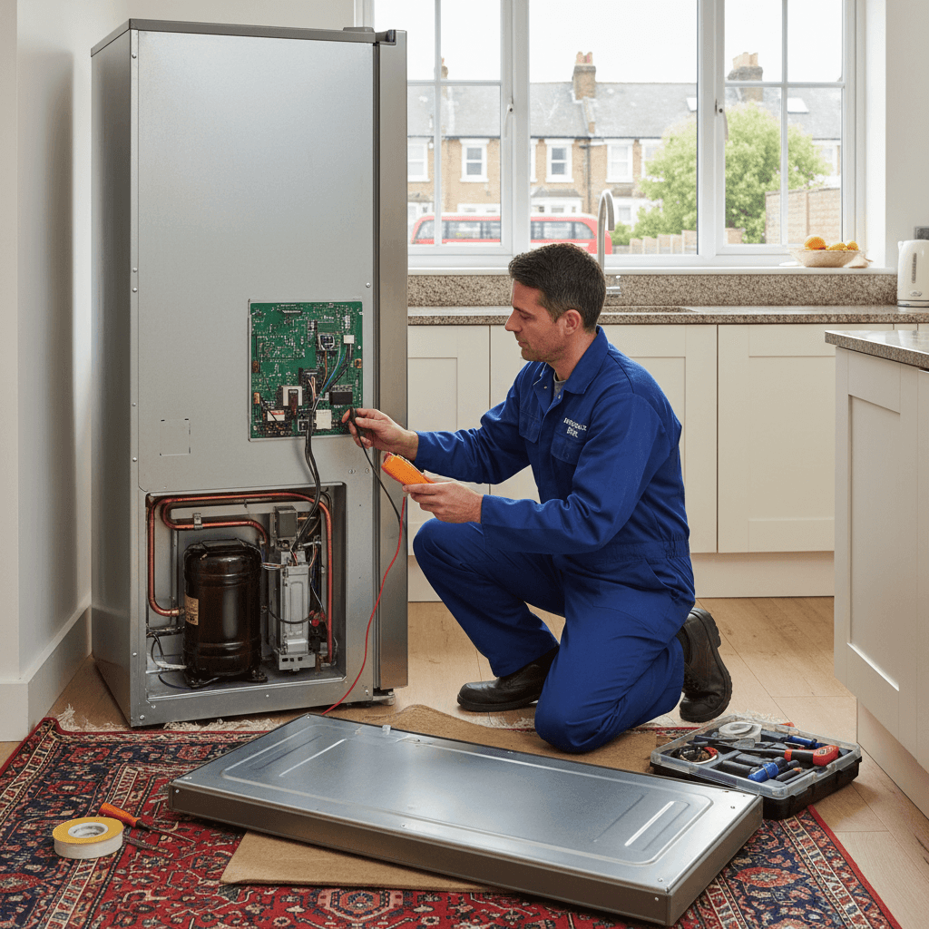Engineer fixing a fridge freezer